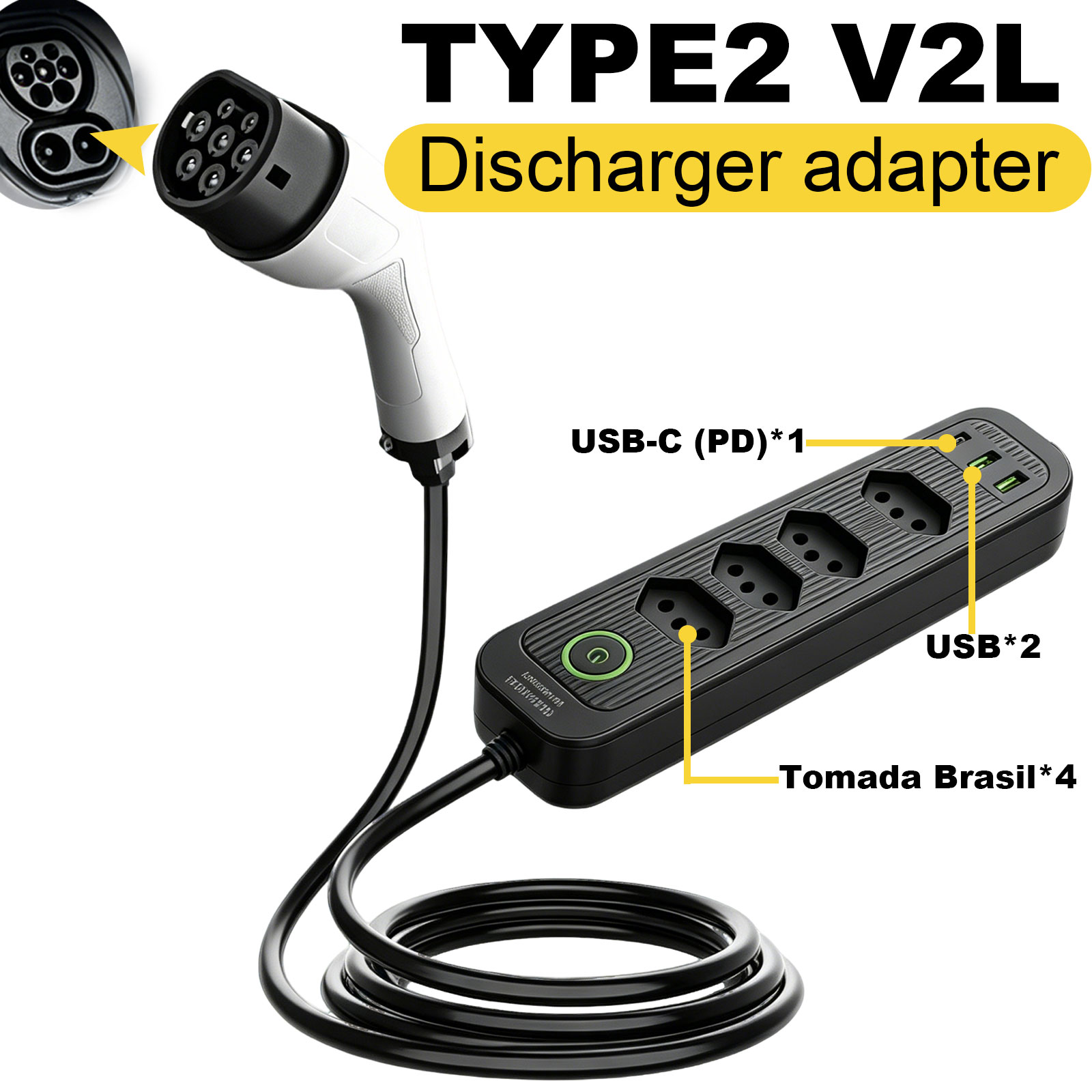 Outdoor Power Usa - Type2 V2L Discharge Adapter 16A Brazil