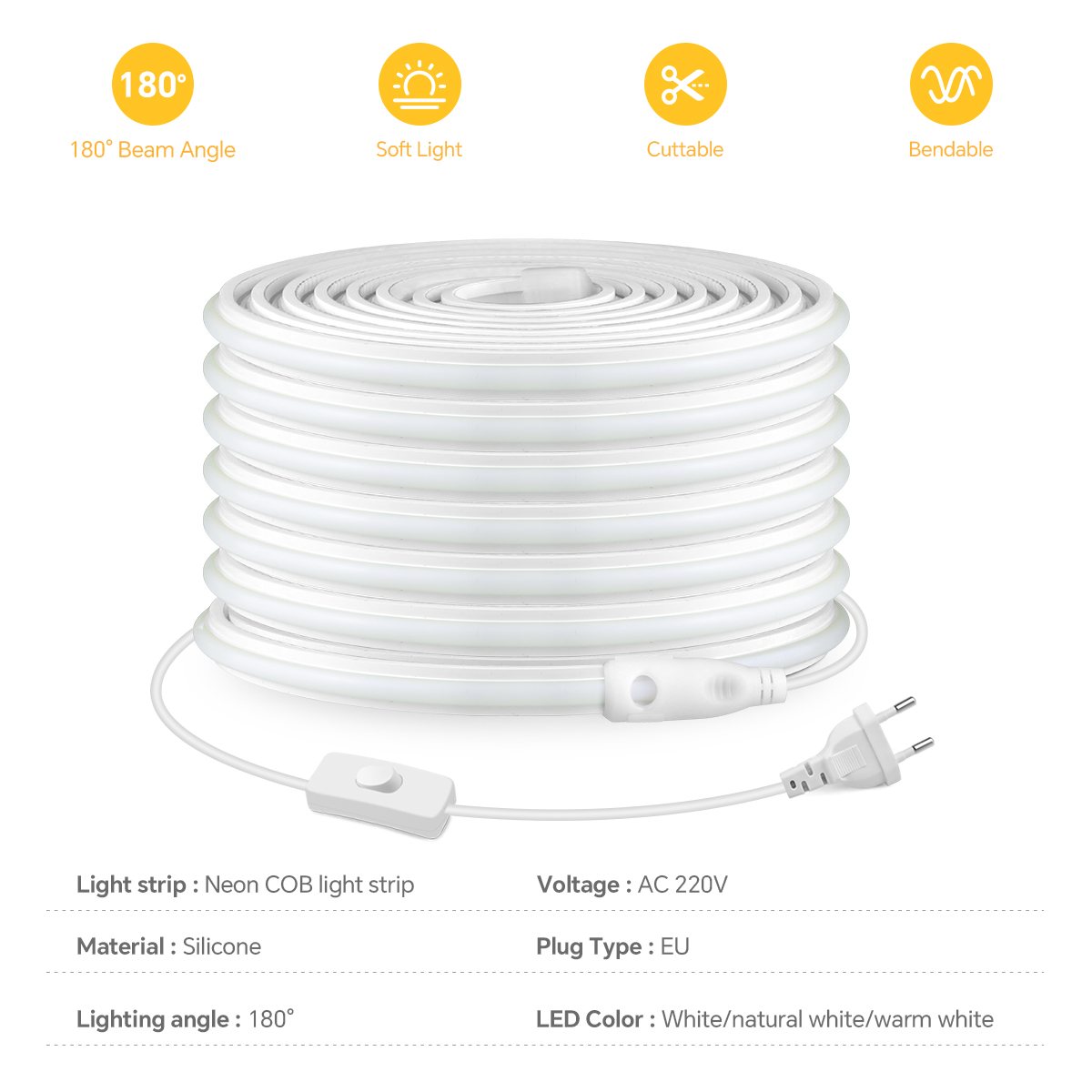 220V COB Led Strip High Densit - огляд і ціна Outdoor Power Port