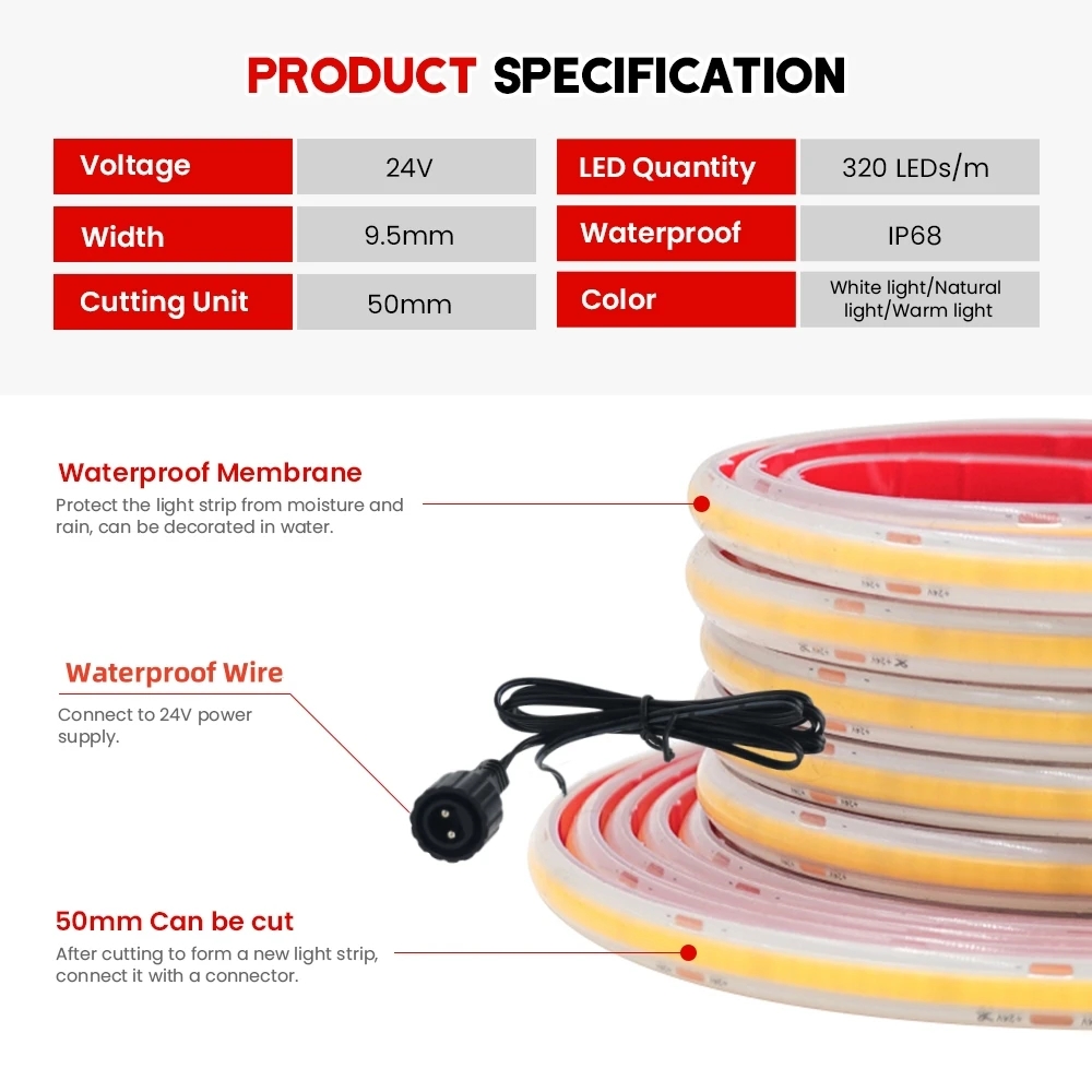 24V COB Strip IP68 Waterproof  - огляд і ціна Outdoor Power Strip